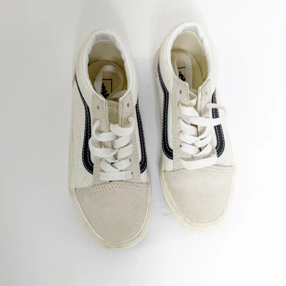 Vans Old Skool Sneakers Boys Size 1 White Cream Suede Canvas Low Top Skate Shoes